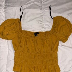 Forever 21 Mustard Puff Sleeve Blouse